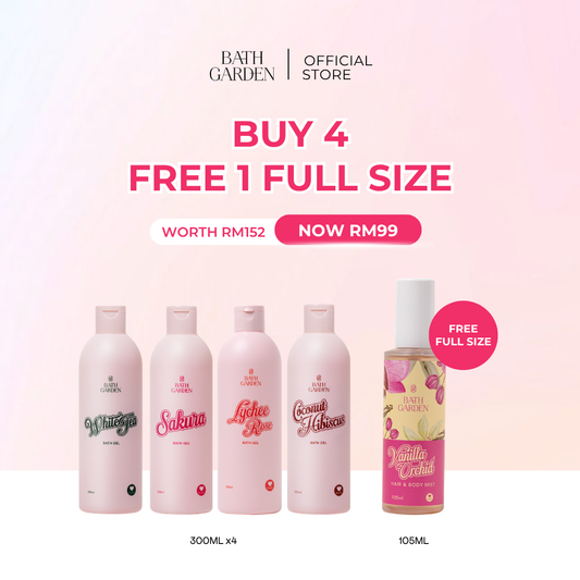 Buy 4 Floral Series Bath Gel Free 1 Full Size Hair & Body Mist